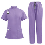 Temperament style stand-up collar hand washing clothes Hospital doctors and nurses beauty salon nurse uniforms work clothes solid color surgical clothes are quick-drying