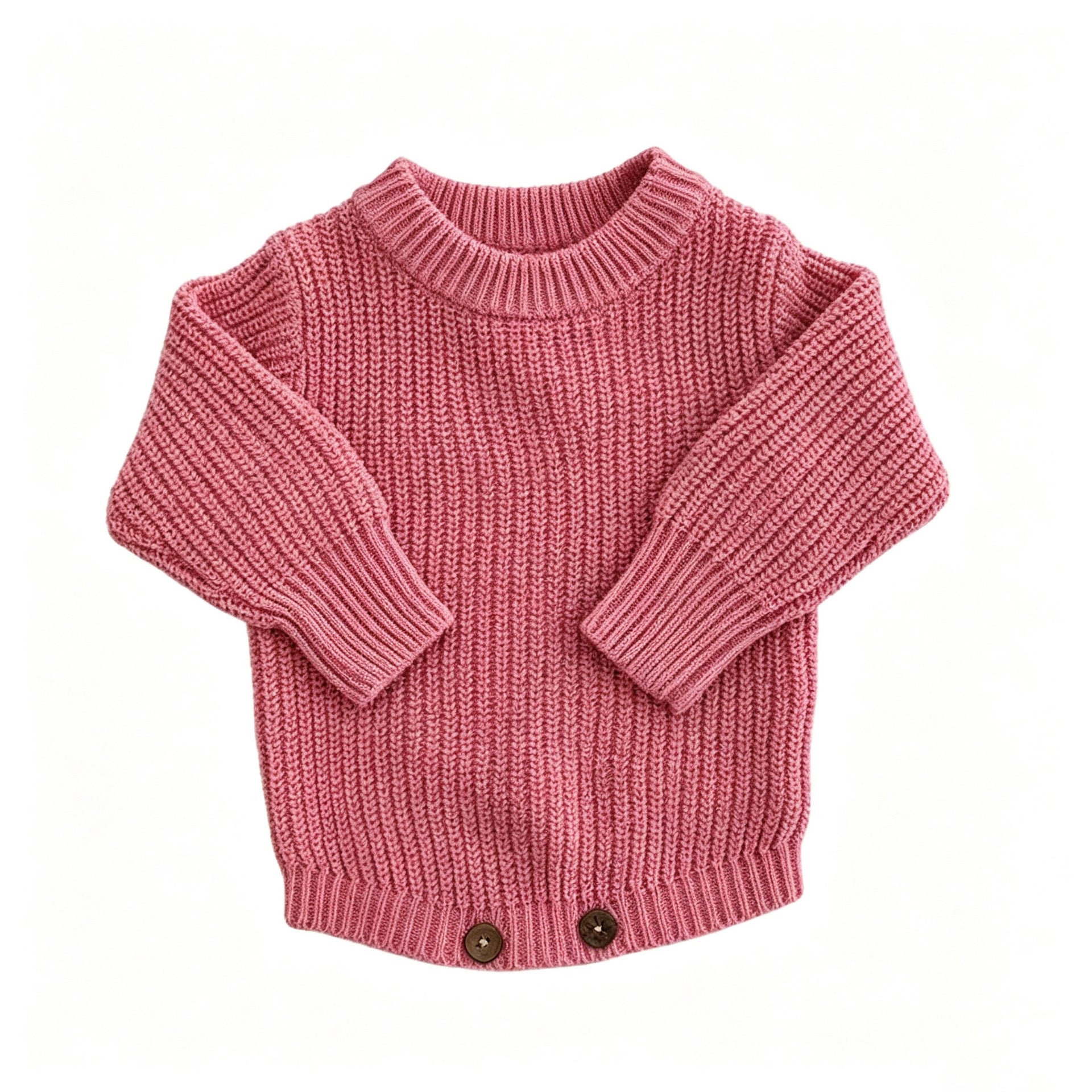 Rose pink knit baby romper with classic straight hem