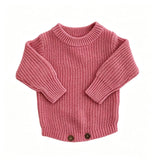 Rose pink knit baby romper with classic straight hem