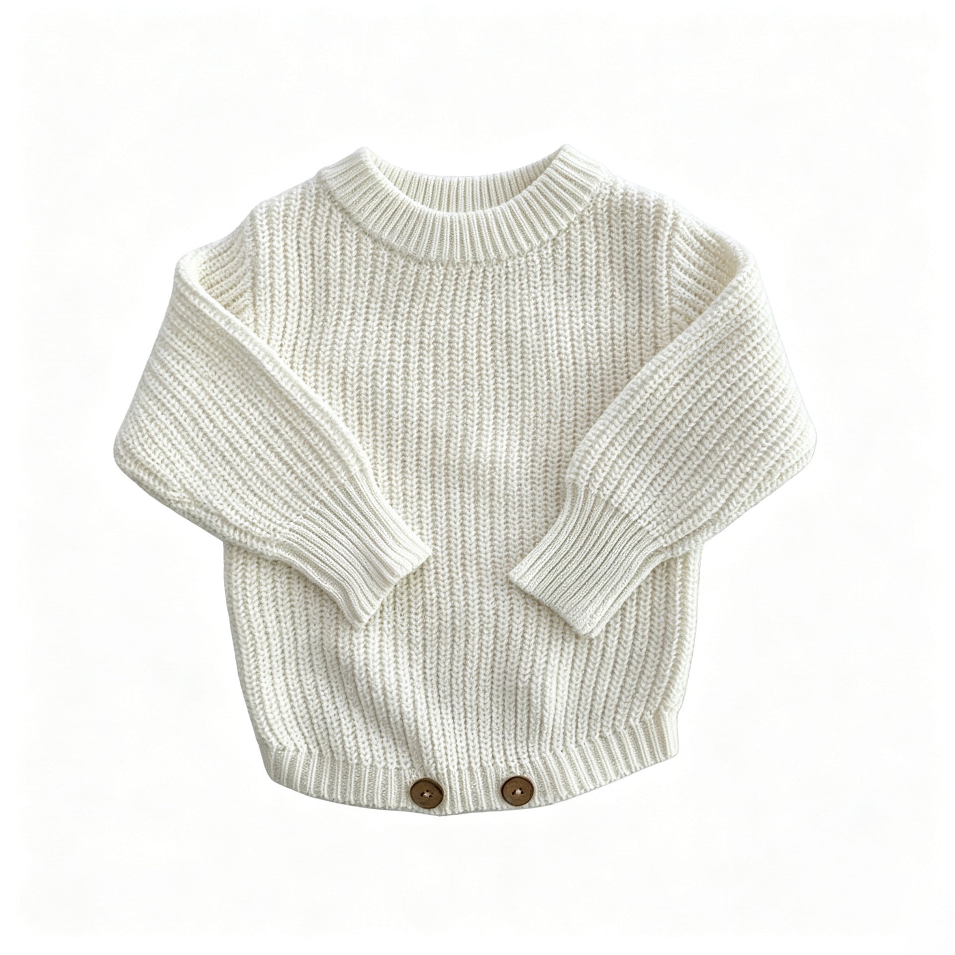 White knit baby romper with classic straight hem