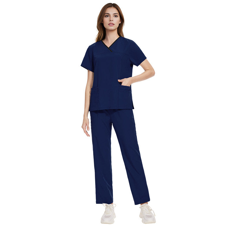 Nianqing unisex new hand washing clothes V-neck contrast design beauty salon dental clinic hospital nurse uniform
