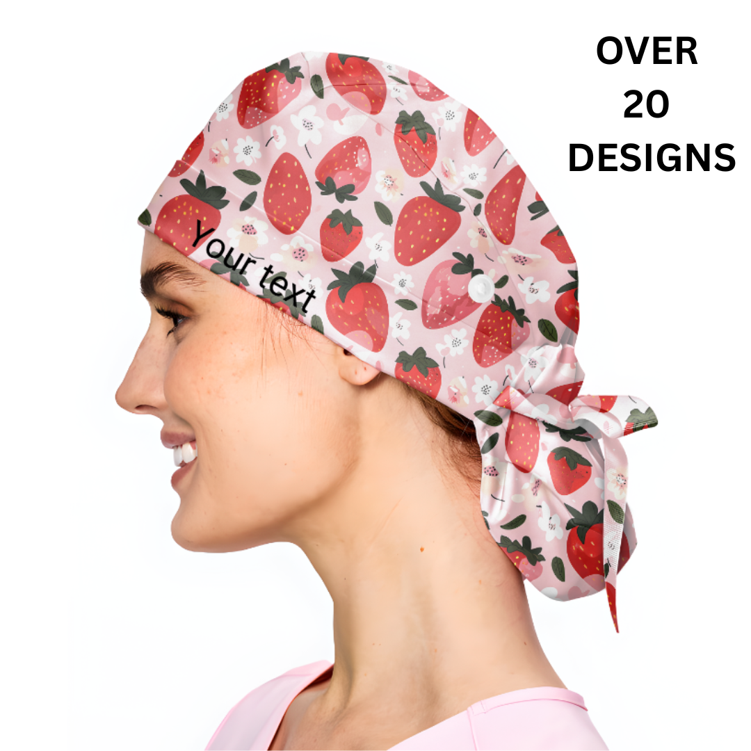 Fully Customized Embroidered Ponytail Scrub Caps for Women – Surgical Scrub Hat for Long Hair
