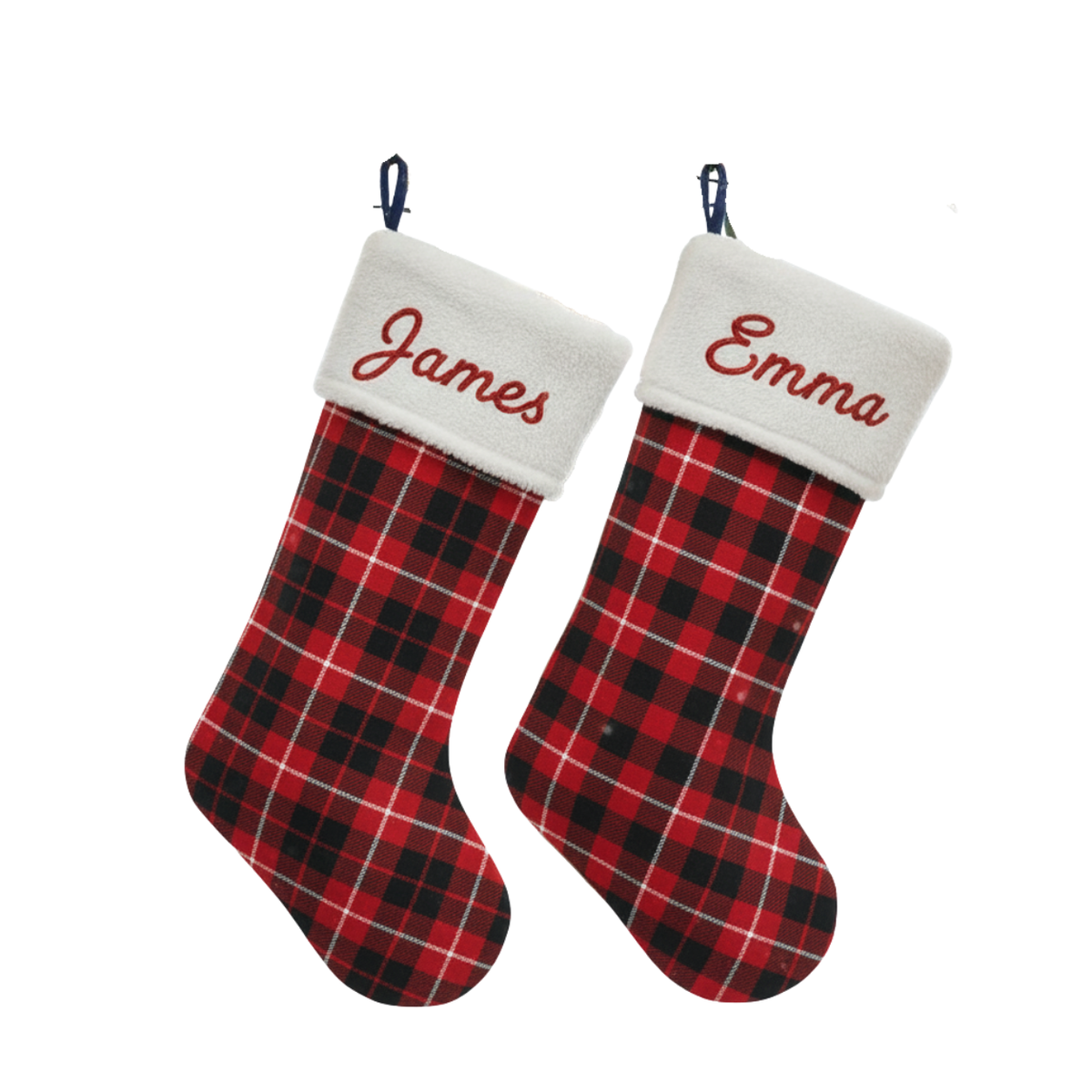Personalized Red Tartan Christmas Stocking | Embroidered Name on White Plush Cuff