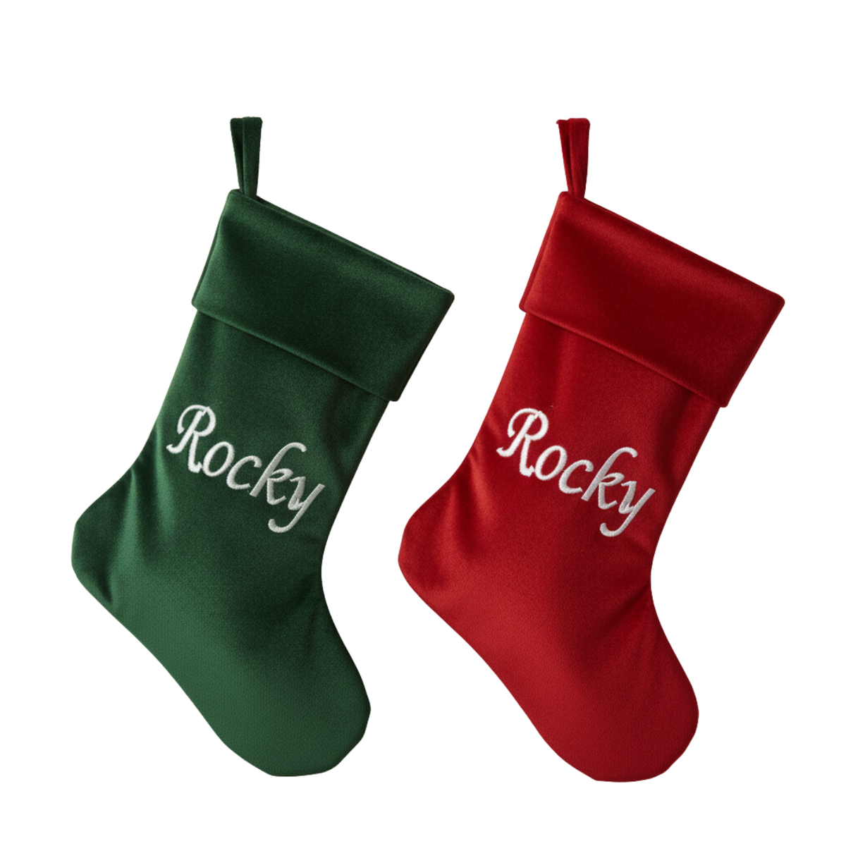 Personalized Velvet Christmas Stocking | Embroidered Script Name with Matching Fold-Over Cuff