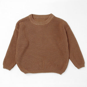 Khaki chunky knit kids sweater, plain color option