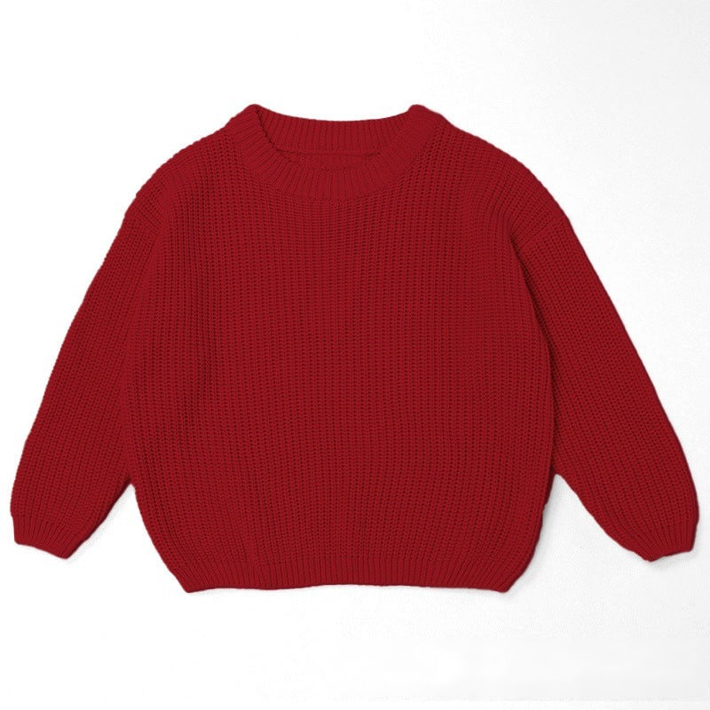 Red chunky knit kids sweater, plain color option