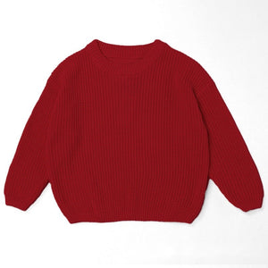 Red chunky knit kids sweater, plain color option