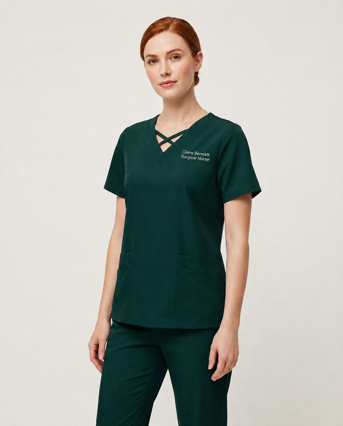 Custom Embroidered Scrub Set with Crisscross V-Neck – Straight Leg Medical Uniform