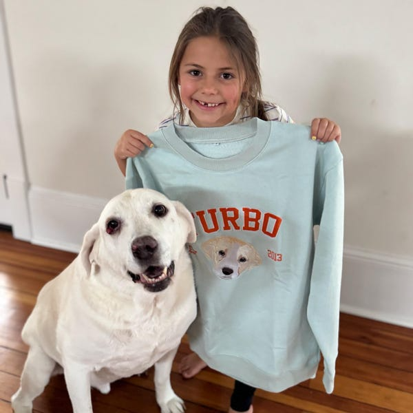 Custom Varsity Dog Embroidered Sweatshirt – Personalized Pet Portrait & Name with EST Year