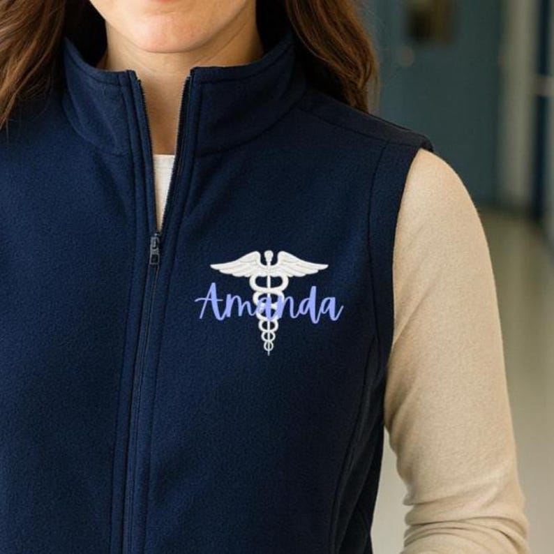 Custom Embroidered Fleece Vest – Personalized Text & Logo Vest - front view, custom embroidered apparel by Intriklo