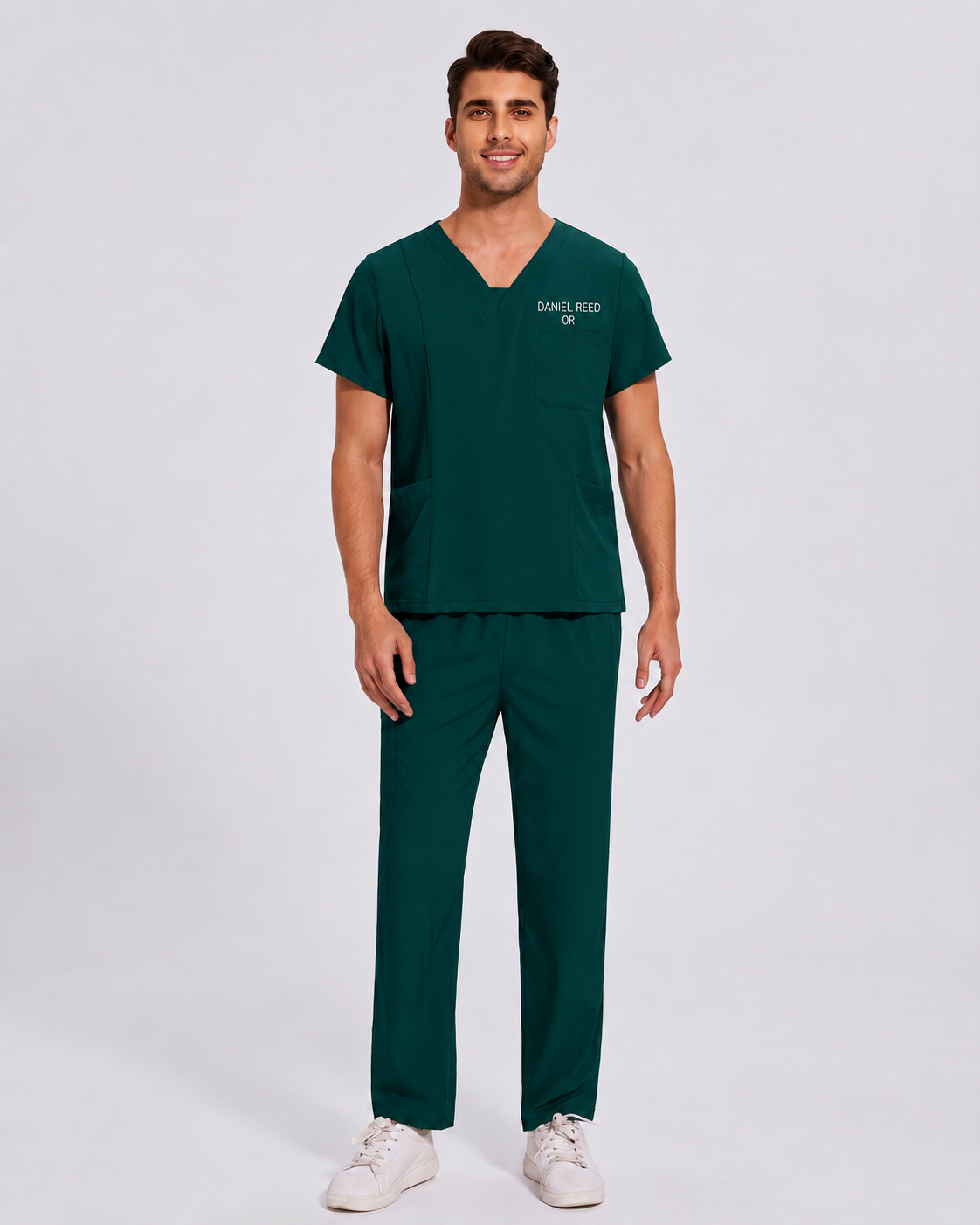 Custom Embroidered Unisex Scrub Set – V-Neck Two Side Pockets Straight-Leg Pants