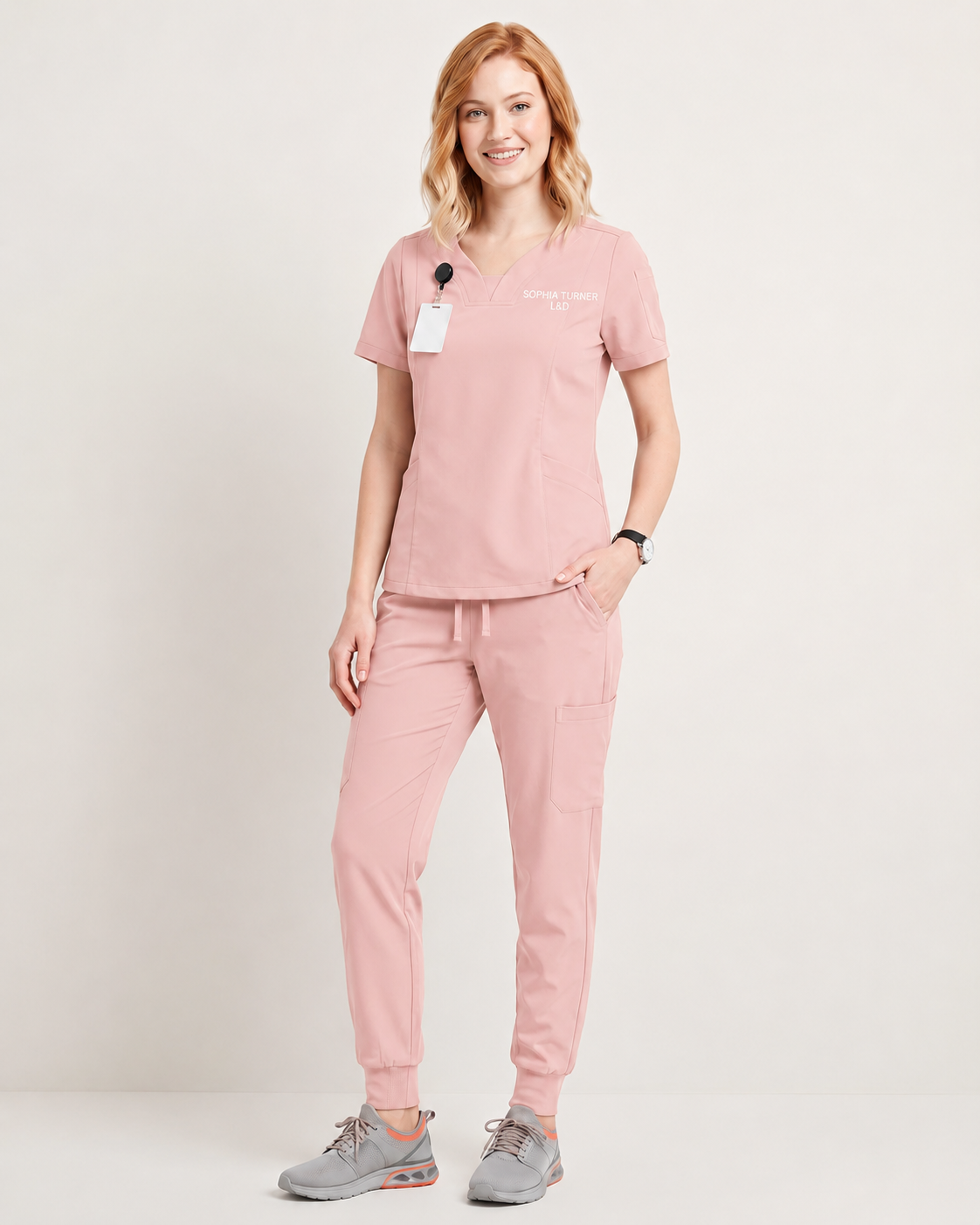 Custom Embroidered Unisex Jogger Scrub Set – V-Neck Medical Uniform with Cargo Pocket