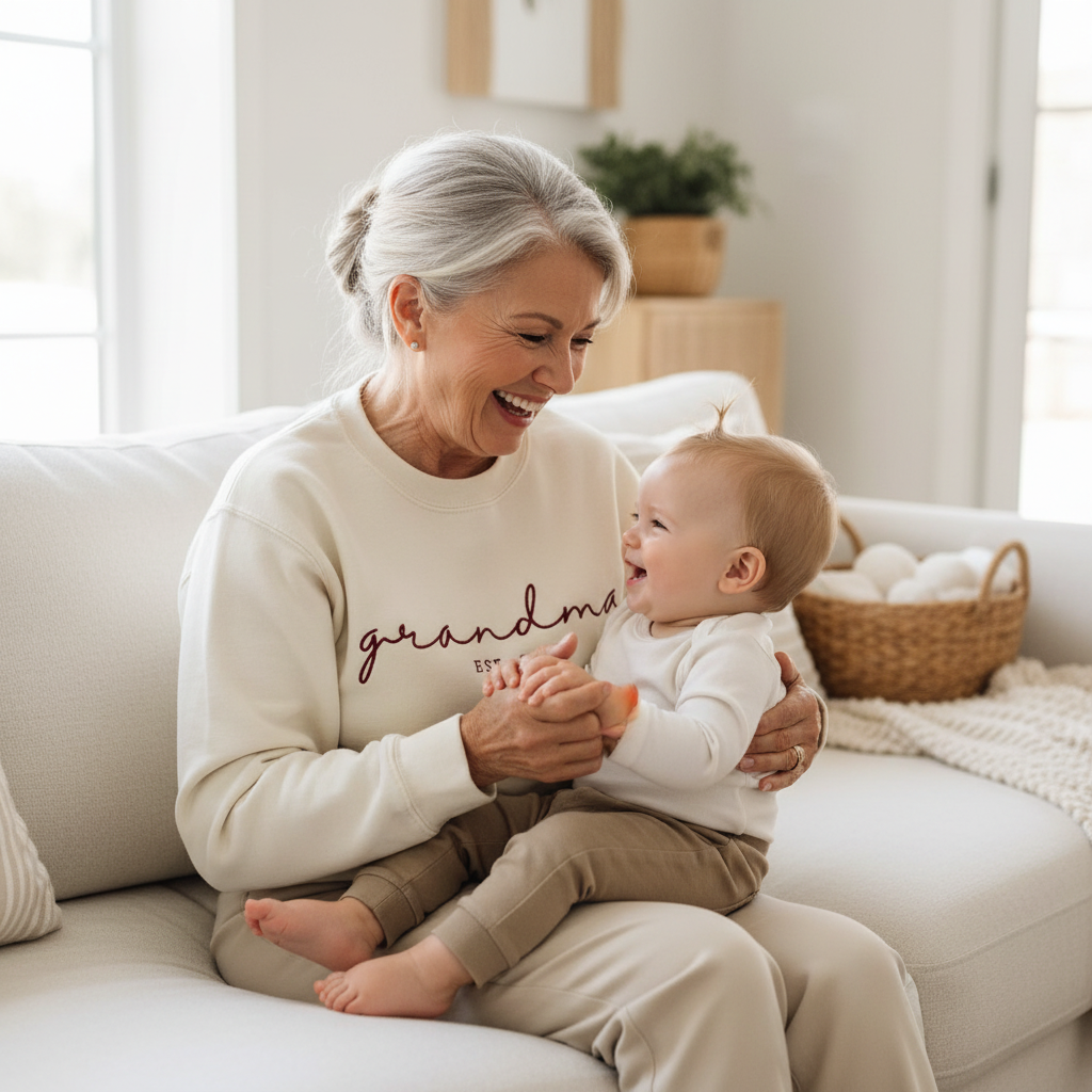 Personalized Grandma Script Est. Year Embroidered Sweatshirt with Grandkids Names | Grandma Gift