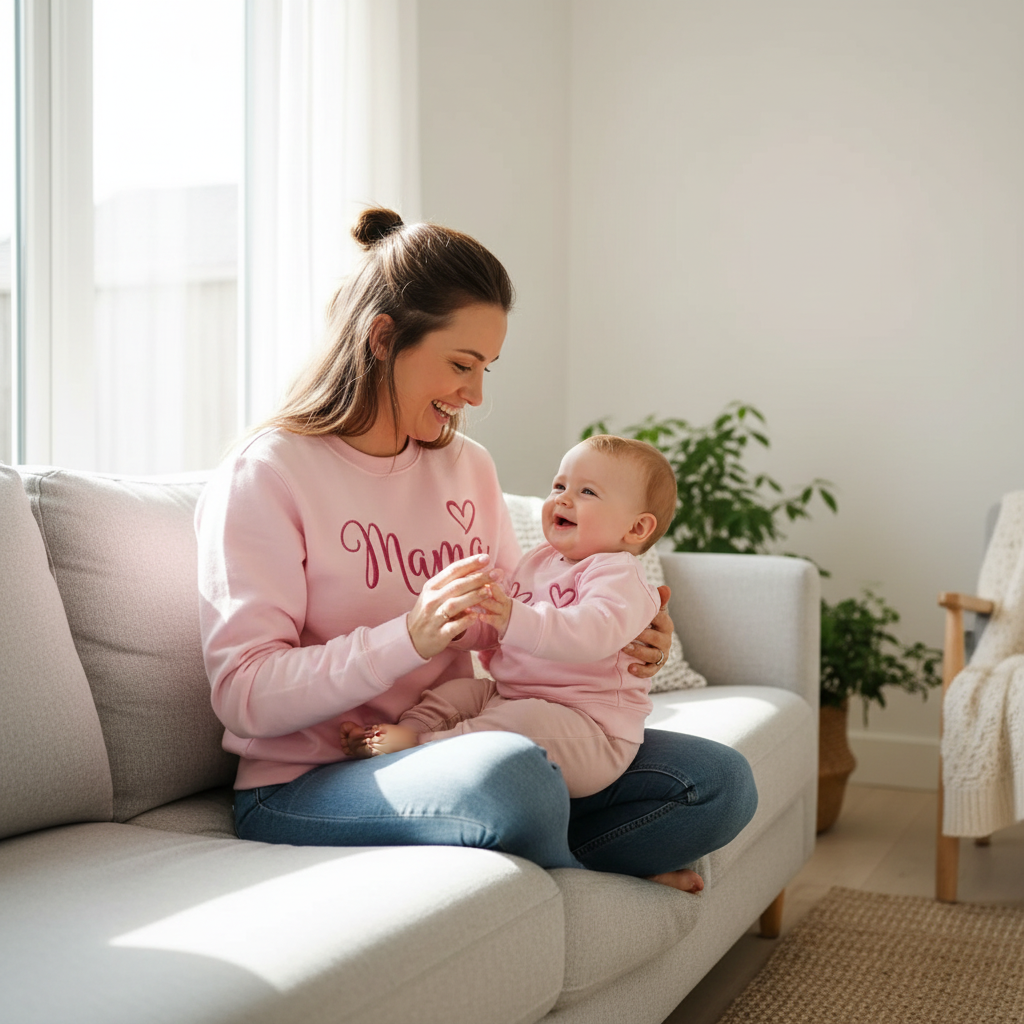 Matching Mama and Mini Embroidered Sweatshirt Set with Hearts | Mommy and Me Mother's Day Gift