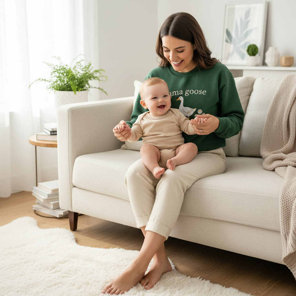 Personalized Mama Goose Embroidered Sweatshirt with Goslings | Cottagecore Mom Gift