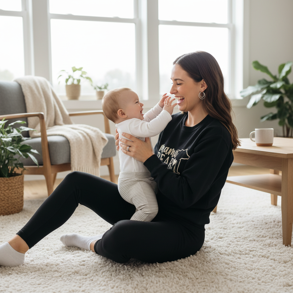 Personalized Mama Bear with Heart Embroidered Sweatshirt with Cubs Names on Sleeve | Mom Gift