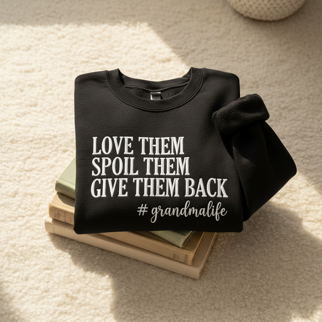 Love Them Spoil Them Give Them Back Grandma Life Embroidered Sweatshirt | Funny Grandma Gift
