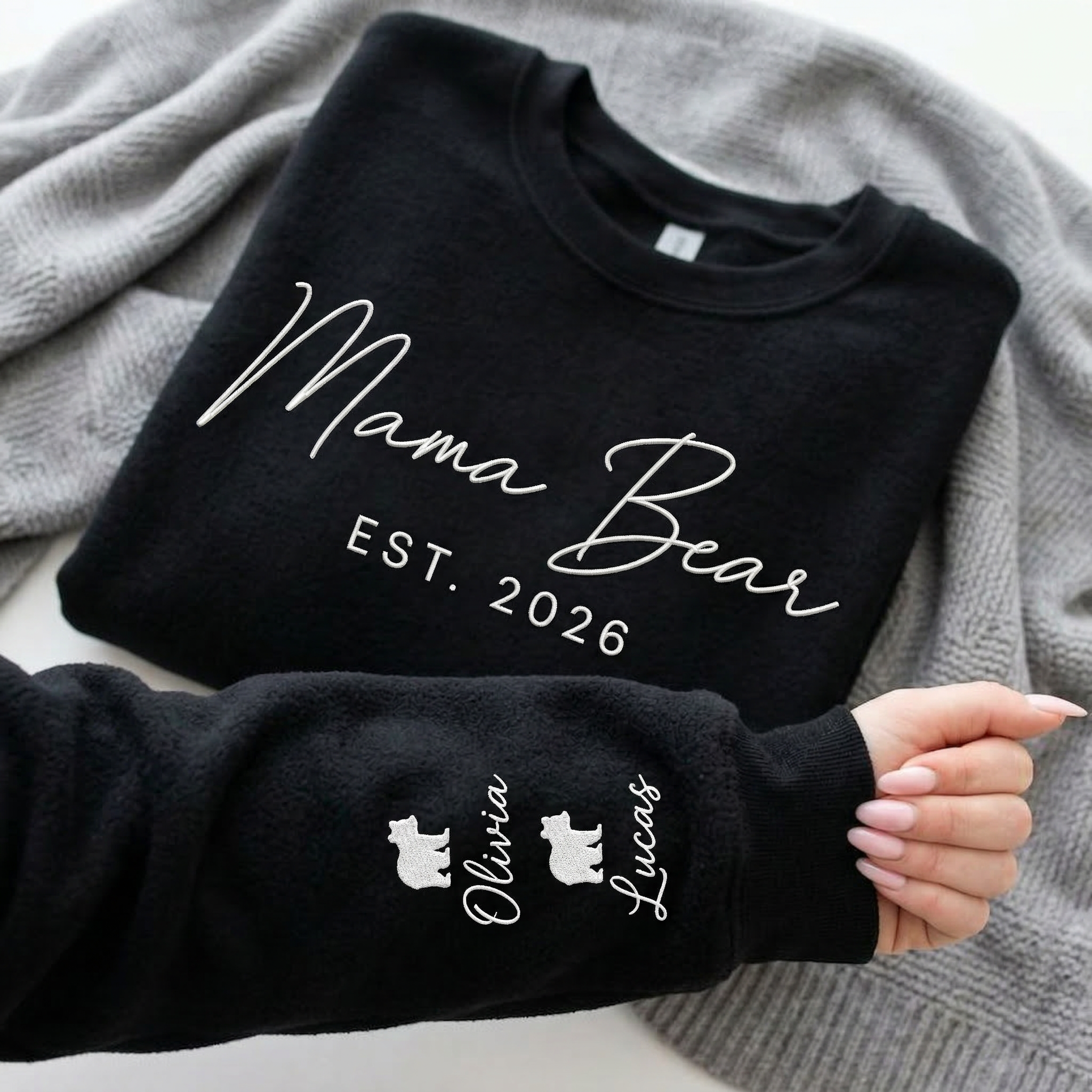 Personalized Mama Bear Est. Year Embroidered Sweatshirt with Cubs Names | Mom Gift
