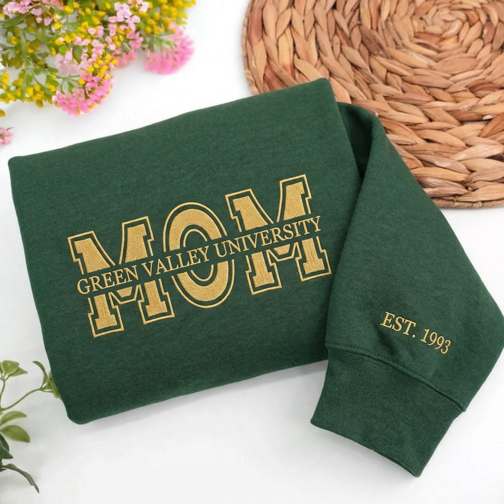 Personalized College Mom Embroidered Sweatshirt with Custom School Name | Proud Mom Gift