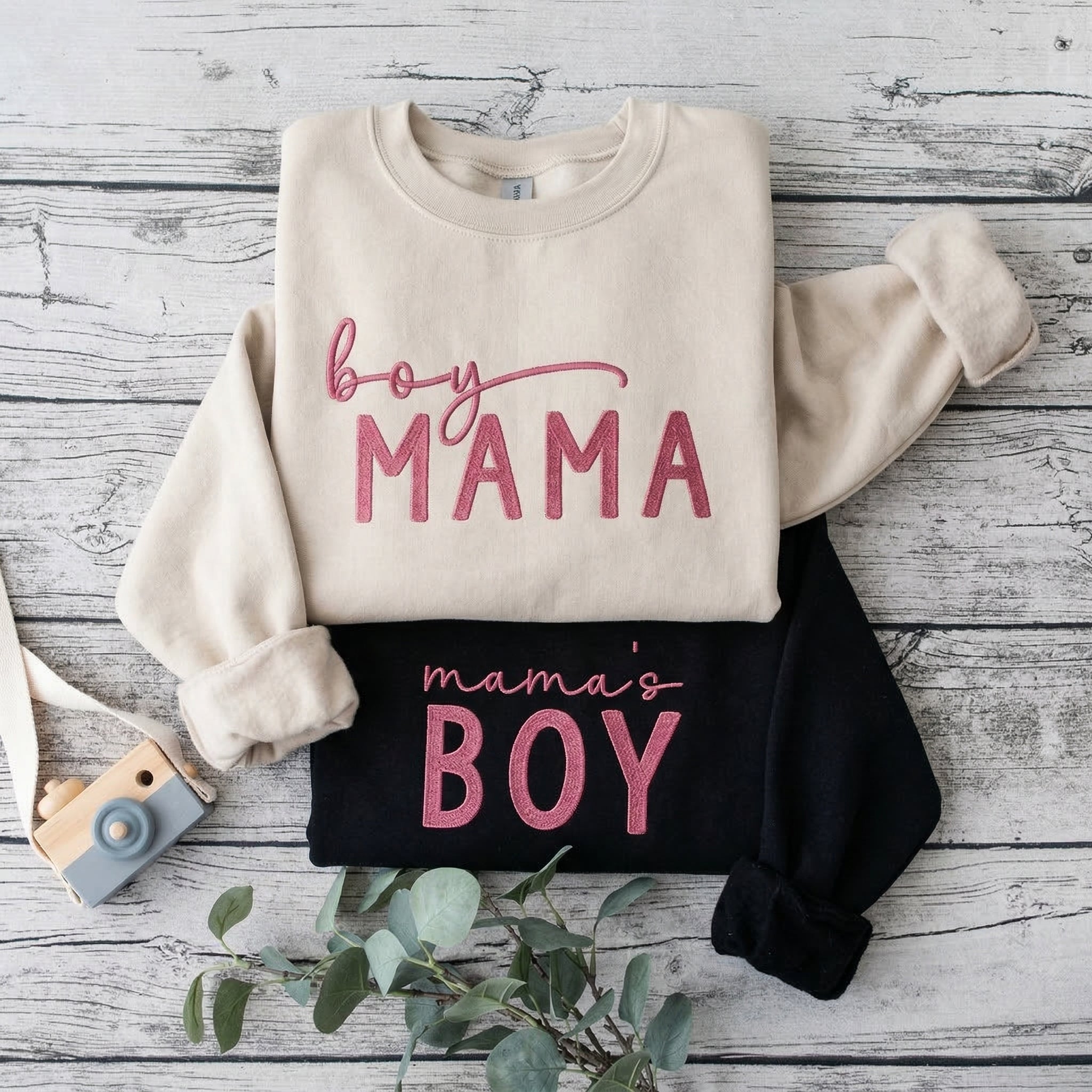 Matching Boy Mama and Mama's Boy Embroidered Sweatshirt Set | Mom Son Mother's Day Gift