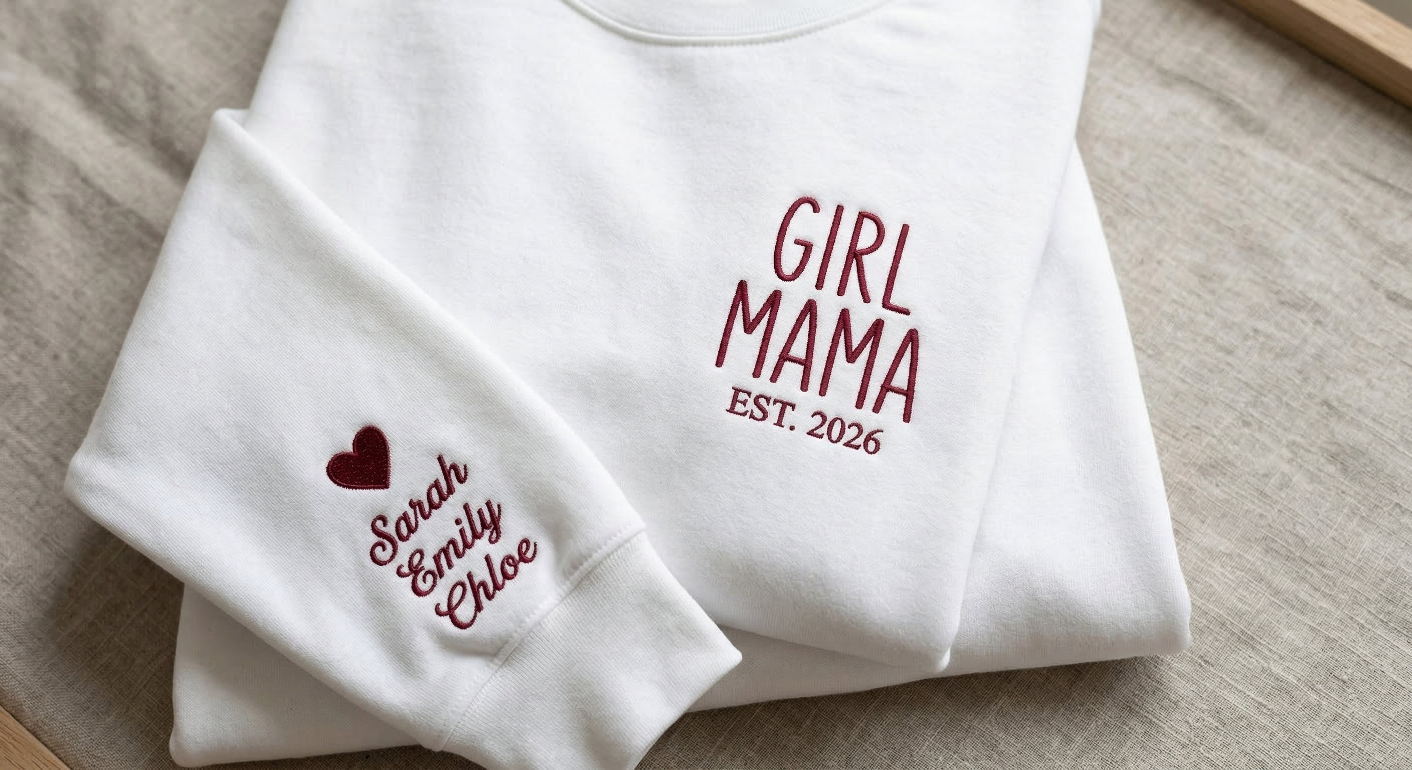 Personalized Girl Mama Block Letter Embroidered Sweatshirt with Daughters Names | Girl Mom Gift