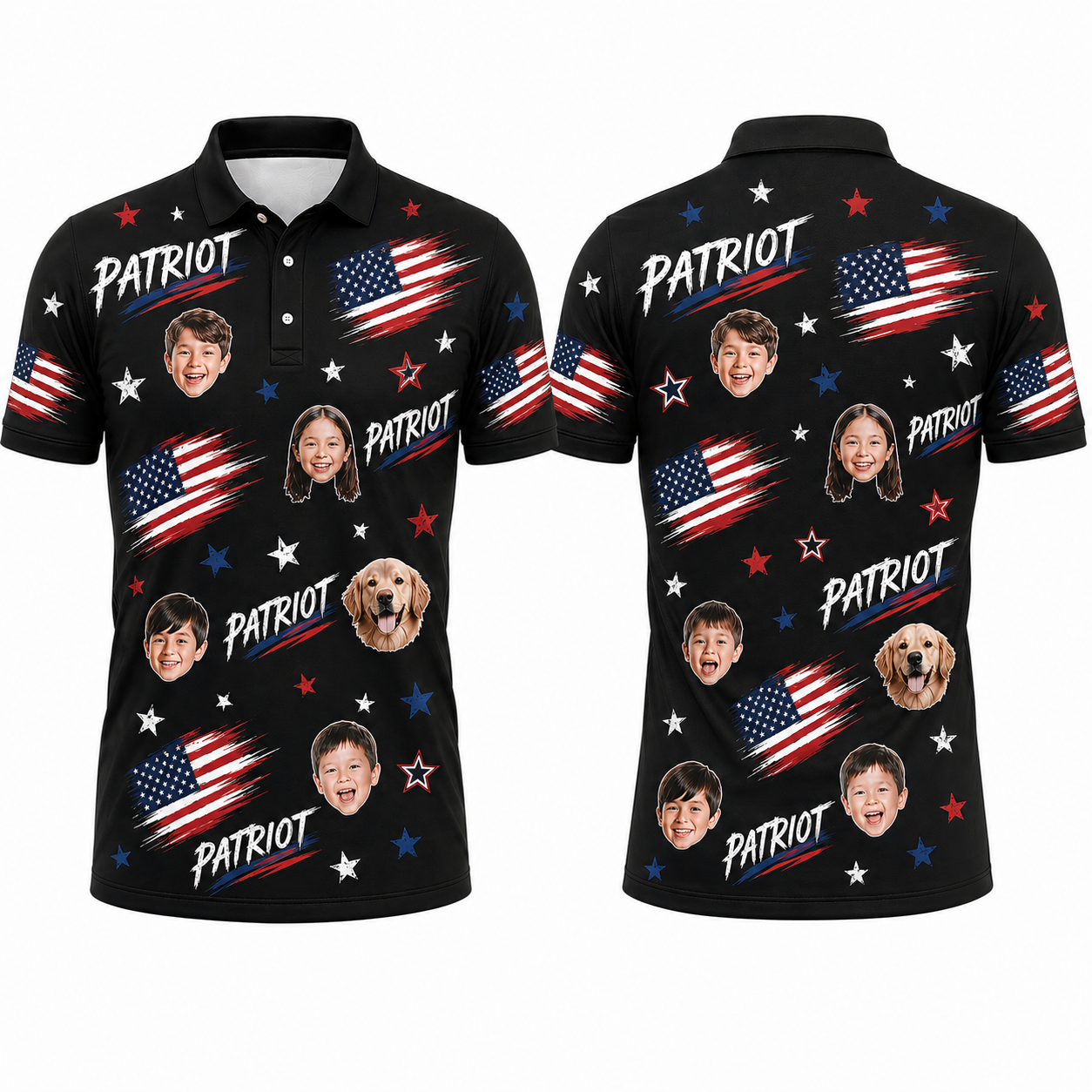Custom Face 3D Polo Shirt Patriot – Personalized Photo American Flag Black Polo, 4th of July Gift