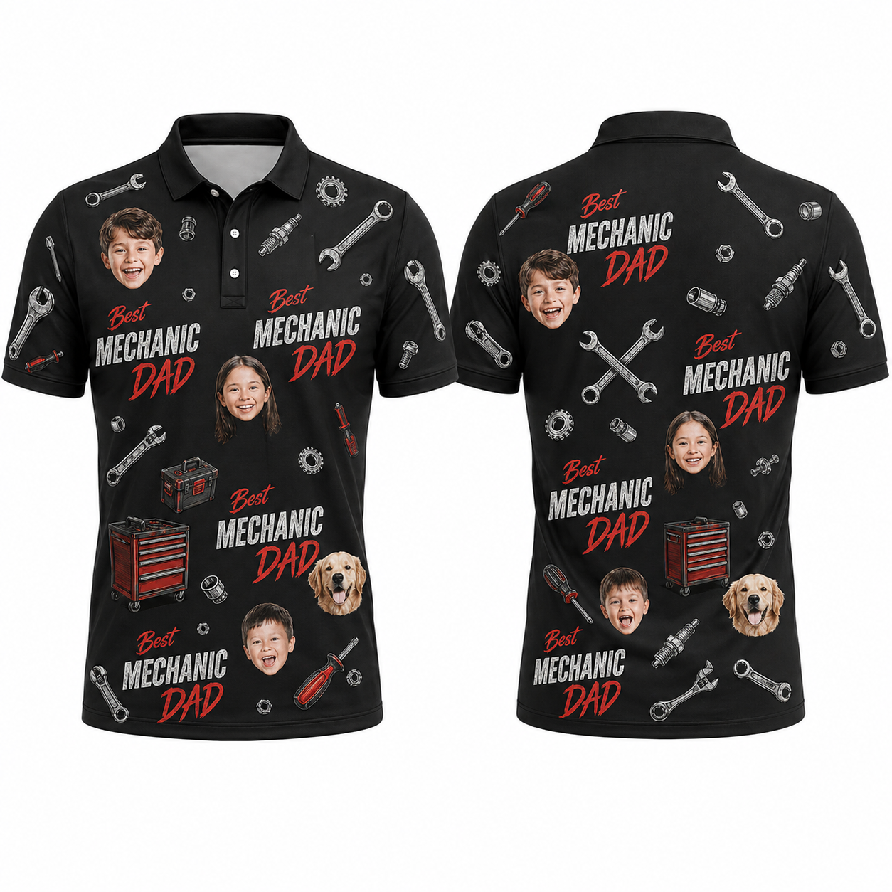 Custom Face 3D Polo Shirt Best Mechanic Dad – Personalized Photo Mechanic Tools Polo, Father's Day Gift
