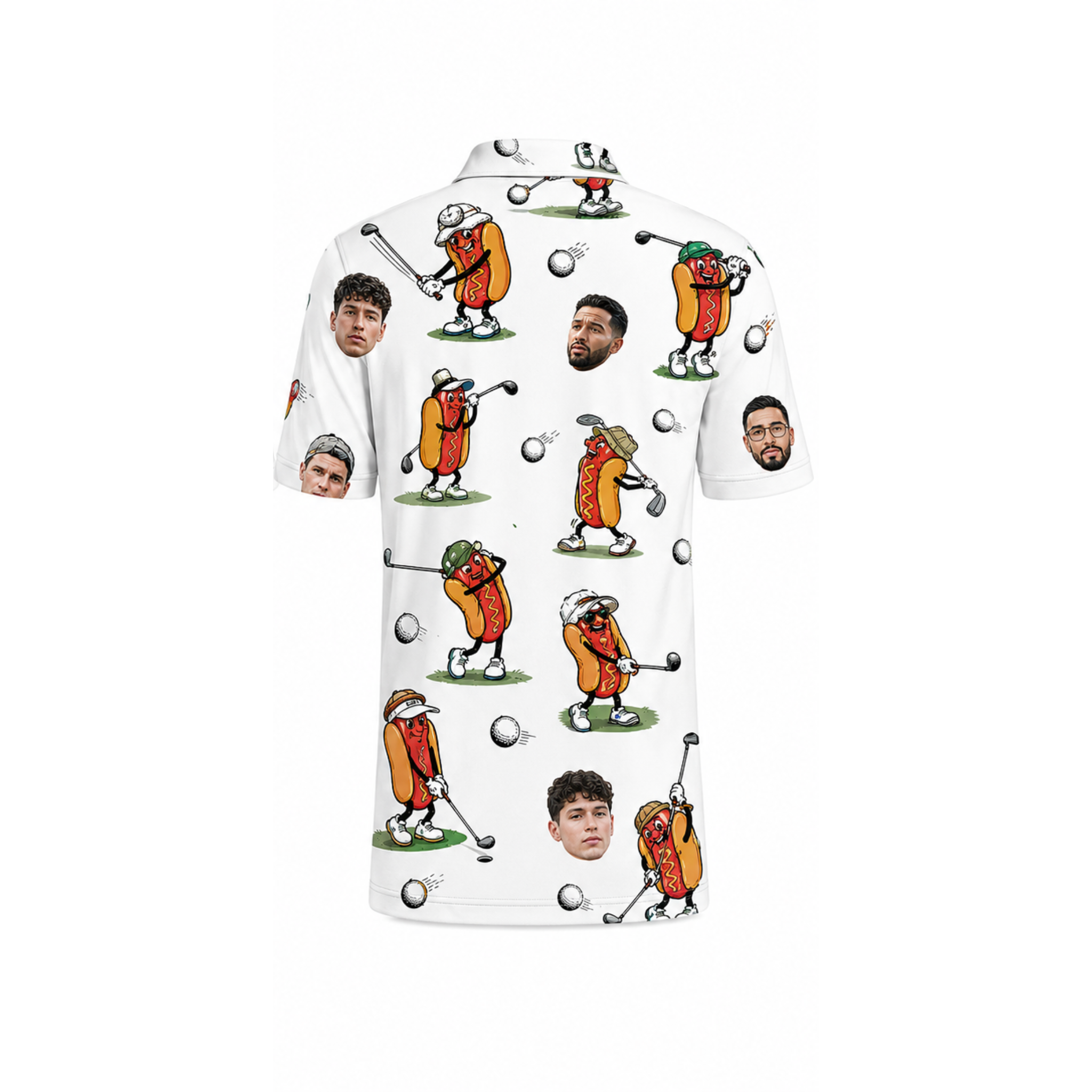 Custom Face 3D Polo Shirt – Personalized Photo Golfing Hot Dog Funny Polo, Hilarious Gift for Golfer