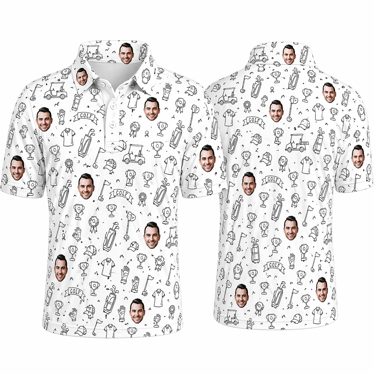 Custom Face 3D Polo Shirt Best Dad By Par – Personalized Photo Family Golf Doodle Polo for Father's Day