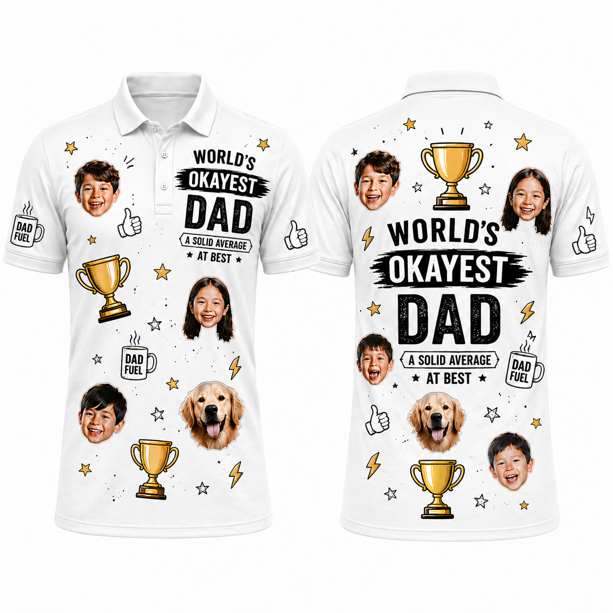 Custom Face 3D Polo Shirt World's Okayest Dad – Personalized Photo Funny Trophy Polo, Father's Day Gift