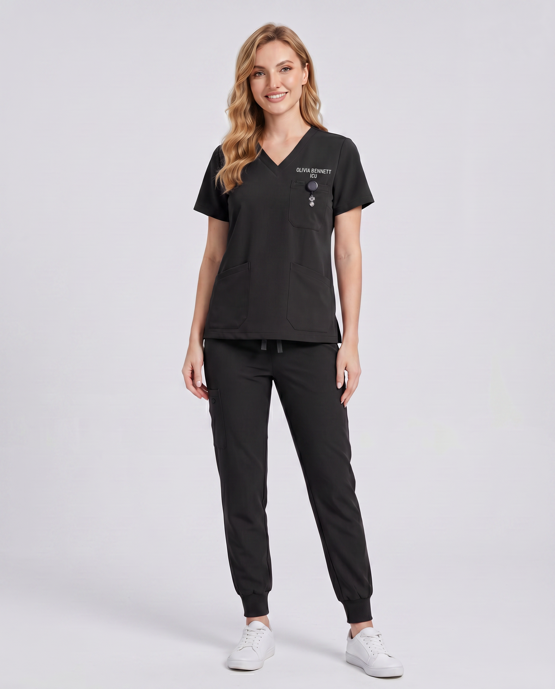 Custom Embroidered Unisex Jogger Scrub Set – V-Neck Two Front Pockets Medical Uniform