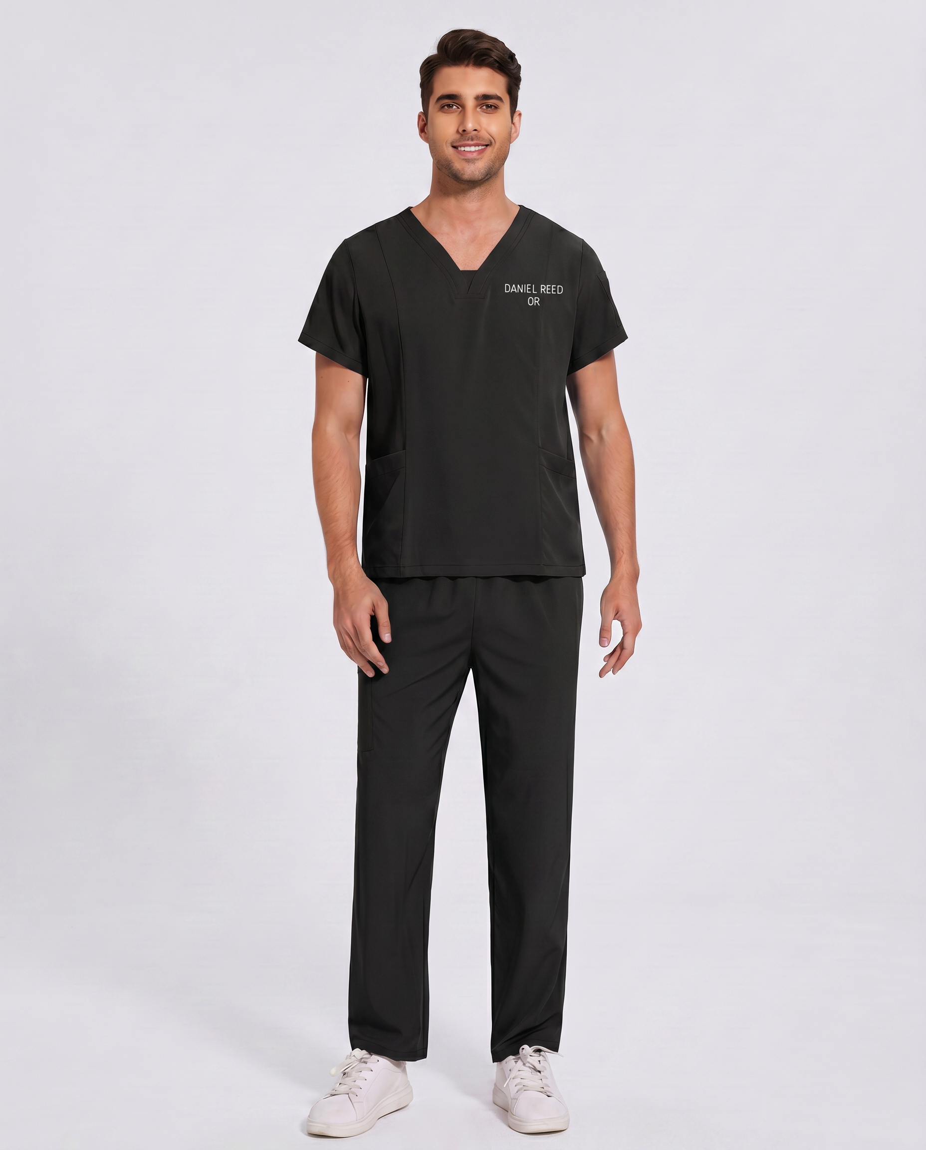 Custom Embroidered Unisex Scrub Set – V-Neck Two Side Pockets Straight-Leg Pants