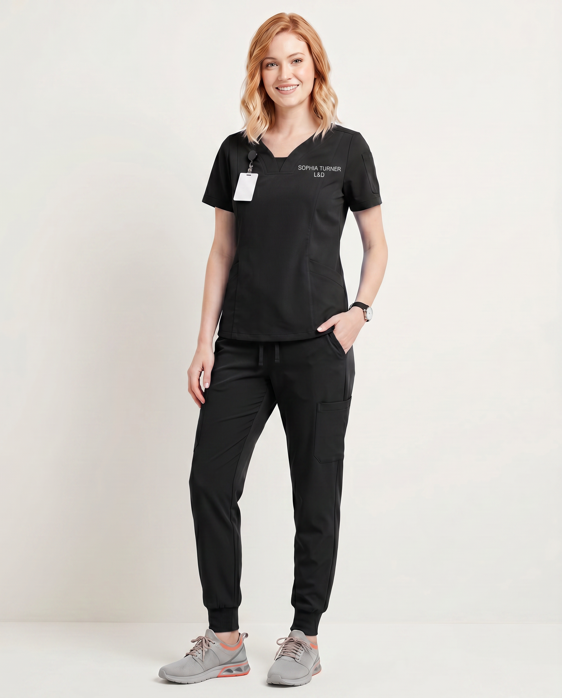 Custom Embroidered Unisex Jogger Scrub Set – V-Neck Medical Uniform with Cargo Pocket