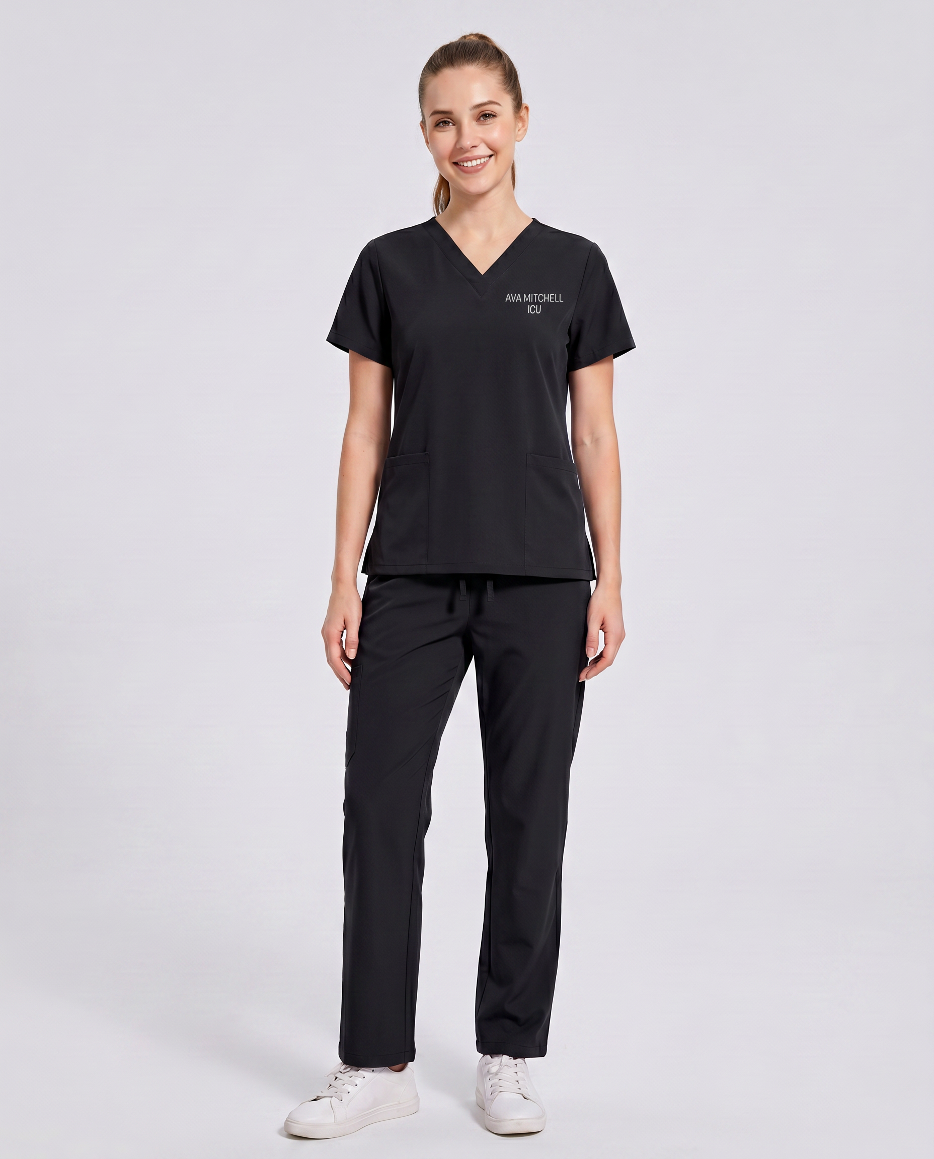 Custom Embroidered Unisex Scrub Set – V-Neck Two Front Pockets Straight-Leg Pants