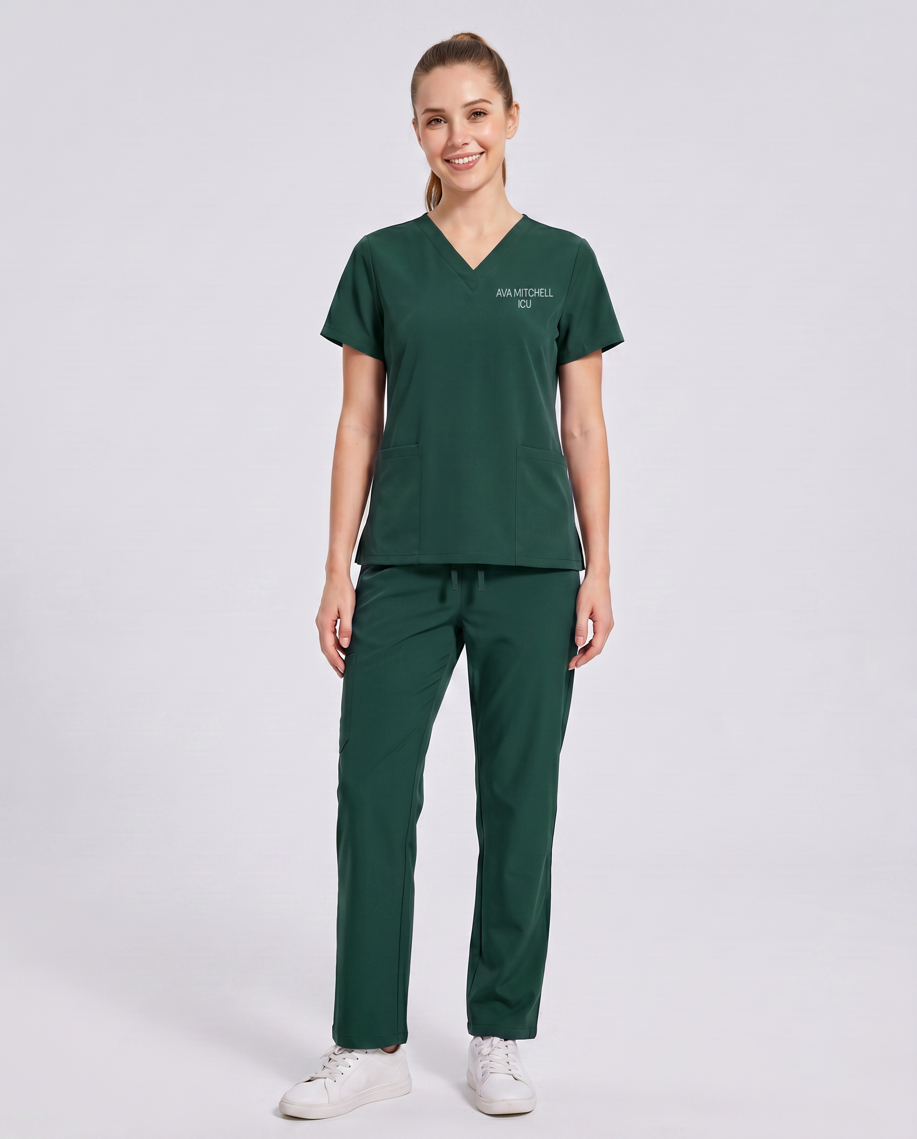 Custom Embroidered Unisex Scrub Set – V-Neck Two Front Pockets Straight-Leg Pants