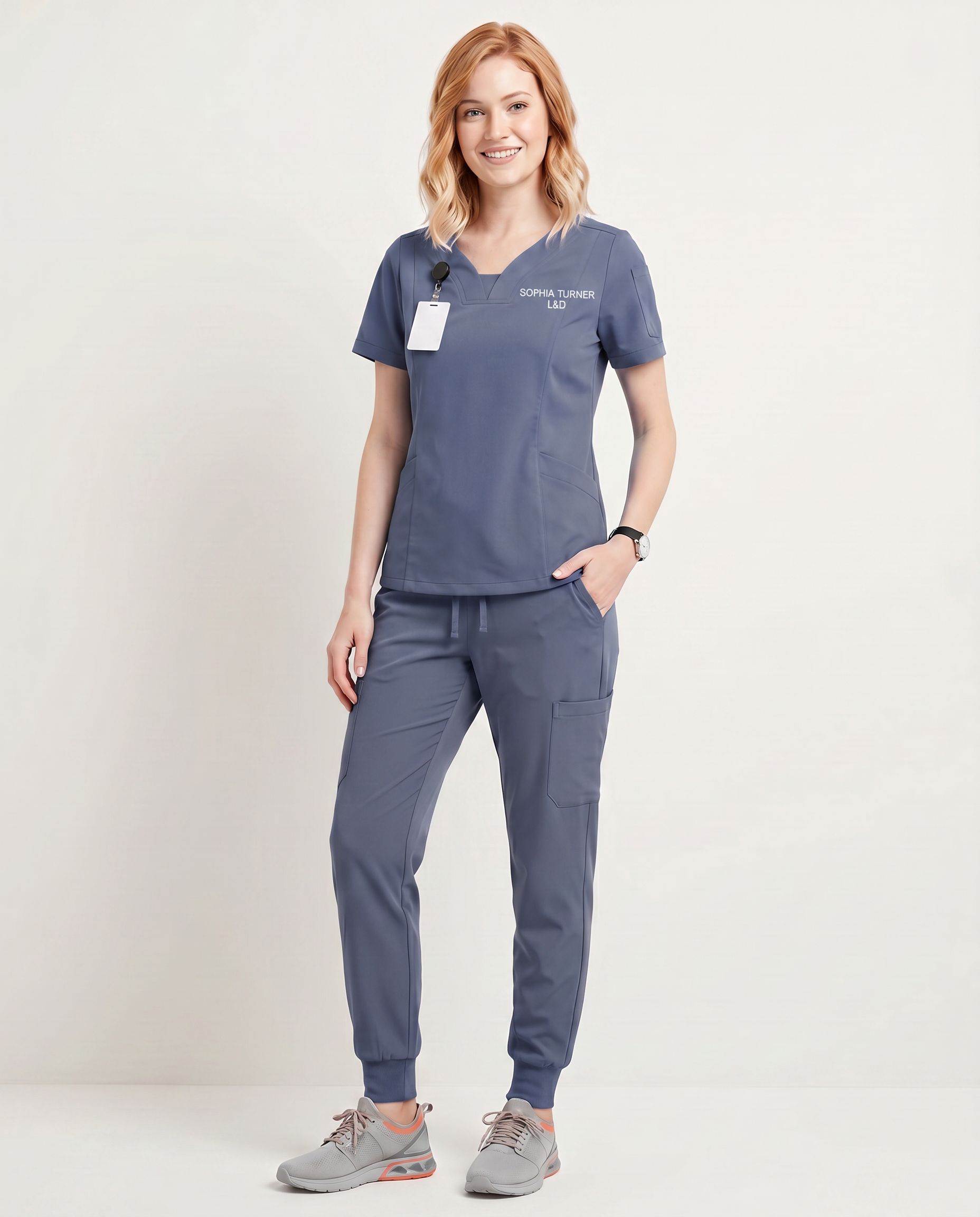 Custom Embroidered Unisex Jogger Scrub Set – V-Neck Medical Uniform with Cargo Pocket