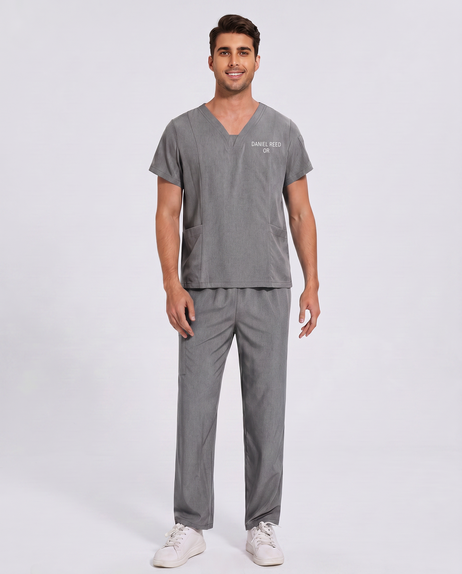 Custom Embroidered Unisex Scrub Set – V-Neck Two Side Pockets Straight-Leg Pants