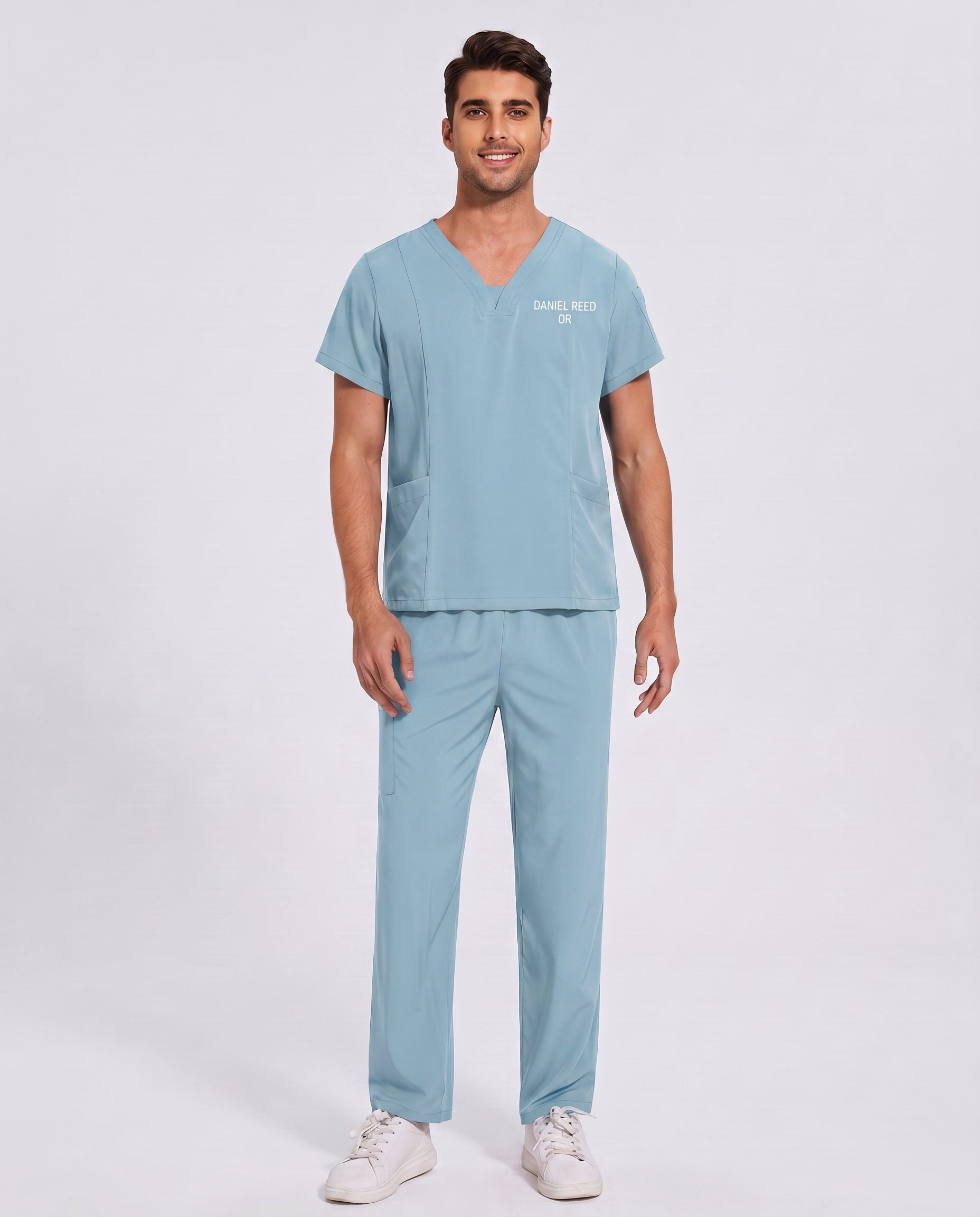 Custom Embroidered Unisex Scrub Set – V-Neck Two Side Pockets Straight-Leg Pants
