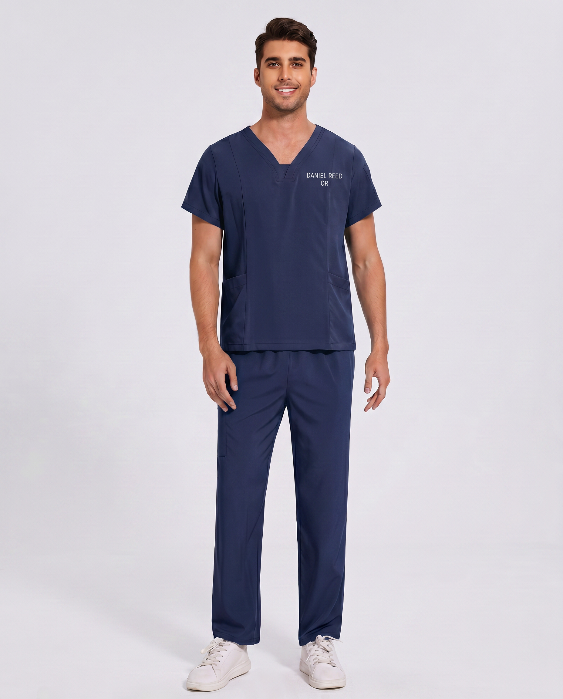 Custom Embroidered Unisex Scrub Set – V-Neck Two Side Pockets Straight-Leg Pants