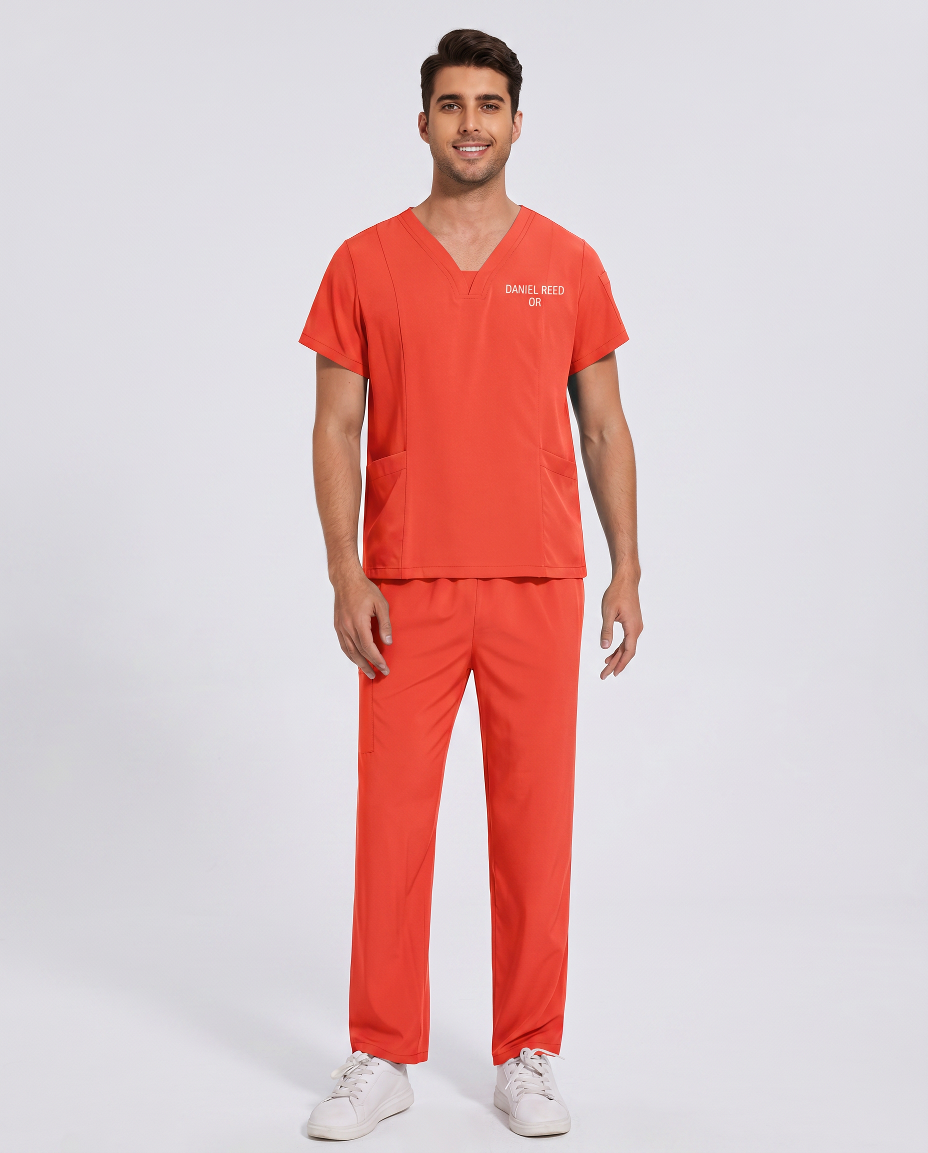 Custom Embroidered Unisex Scrub Set – V-Neck Two Side Pockets Straight-Leg Pants