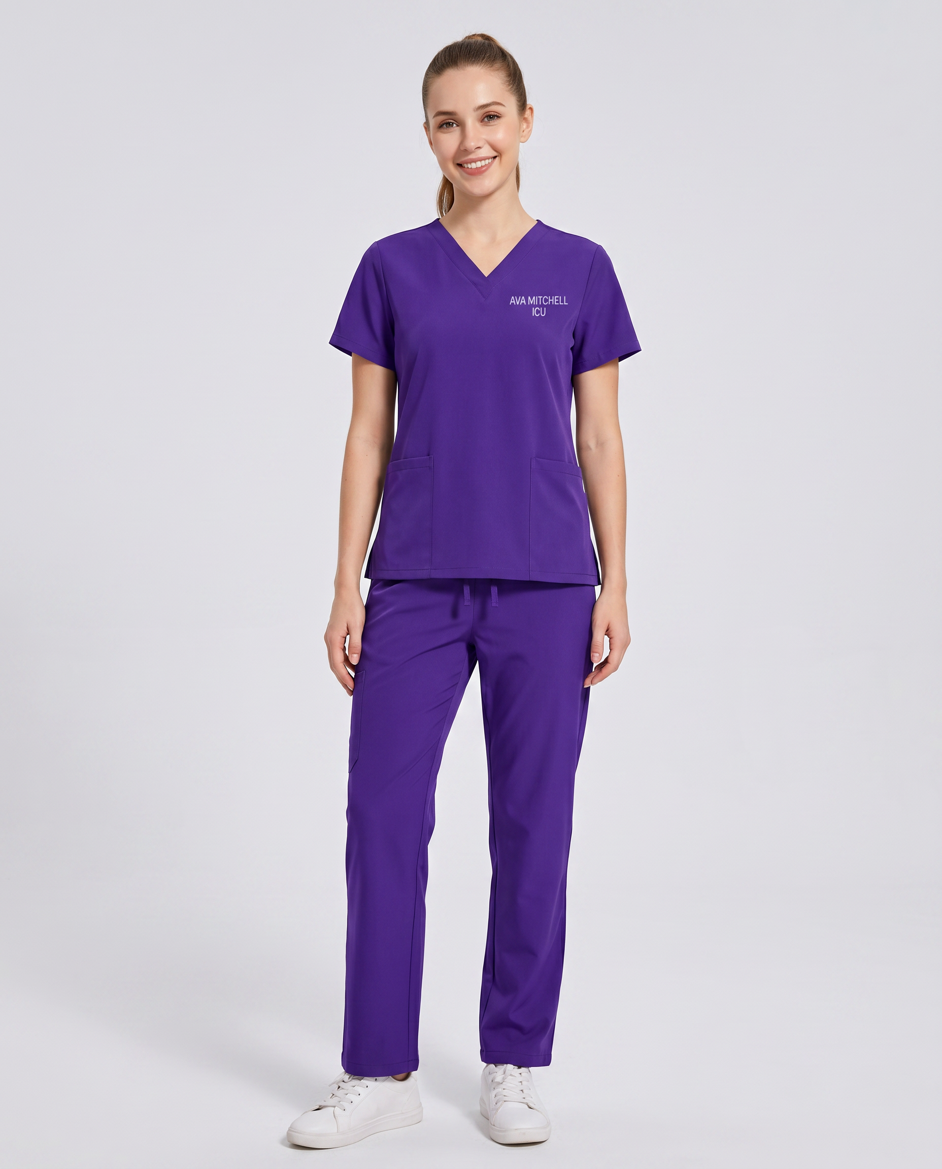 Custom Embroidered Unisex Scrub Set – V-Neck Two Front Pockets Straight-Leg Pants