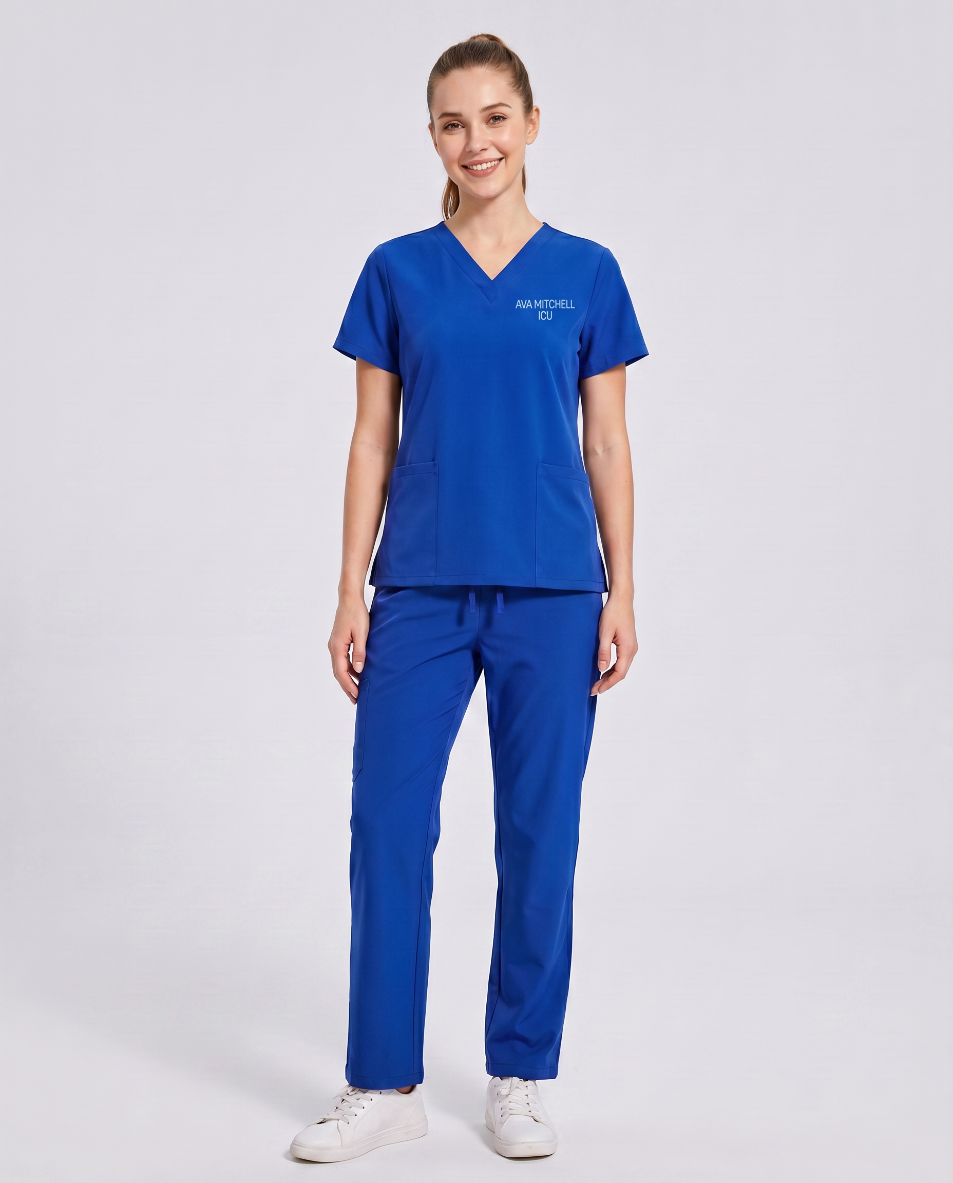 Custom Embroidered Unisex Scrub Set – V-Neck Two Front Pockets Straight-Leg Pants
