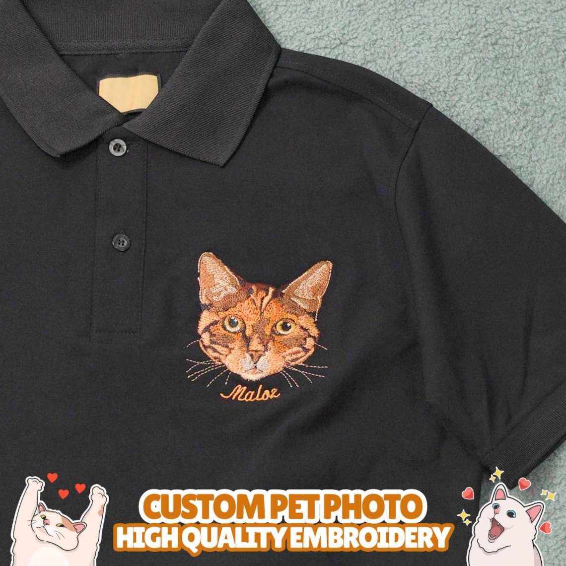 Custom Pet Embroidered Polo Shirt – Personalized Dog & Cat Shirt - detail view, custom embroidered by Intriklo