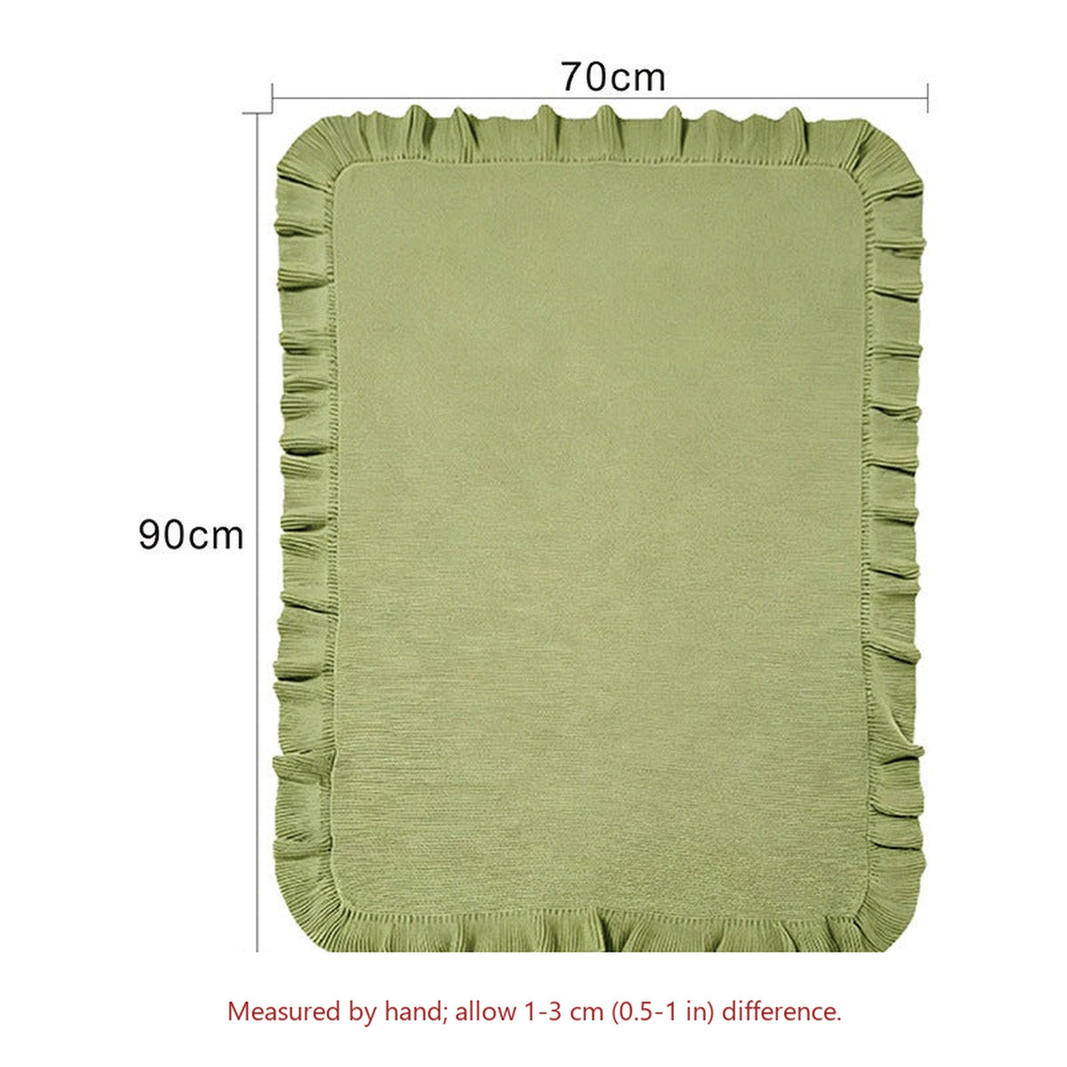 Ruffle blanket size diagram, 70 x 90 cm