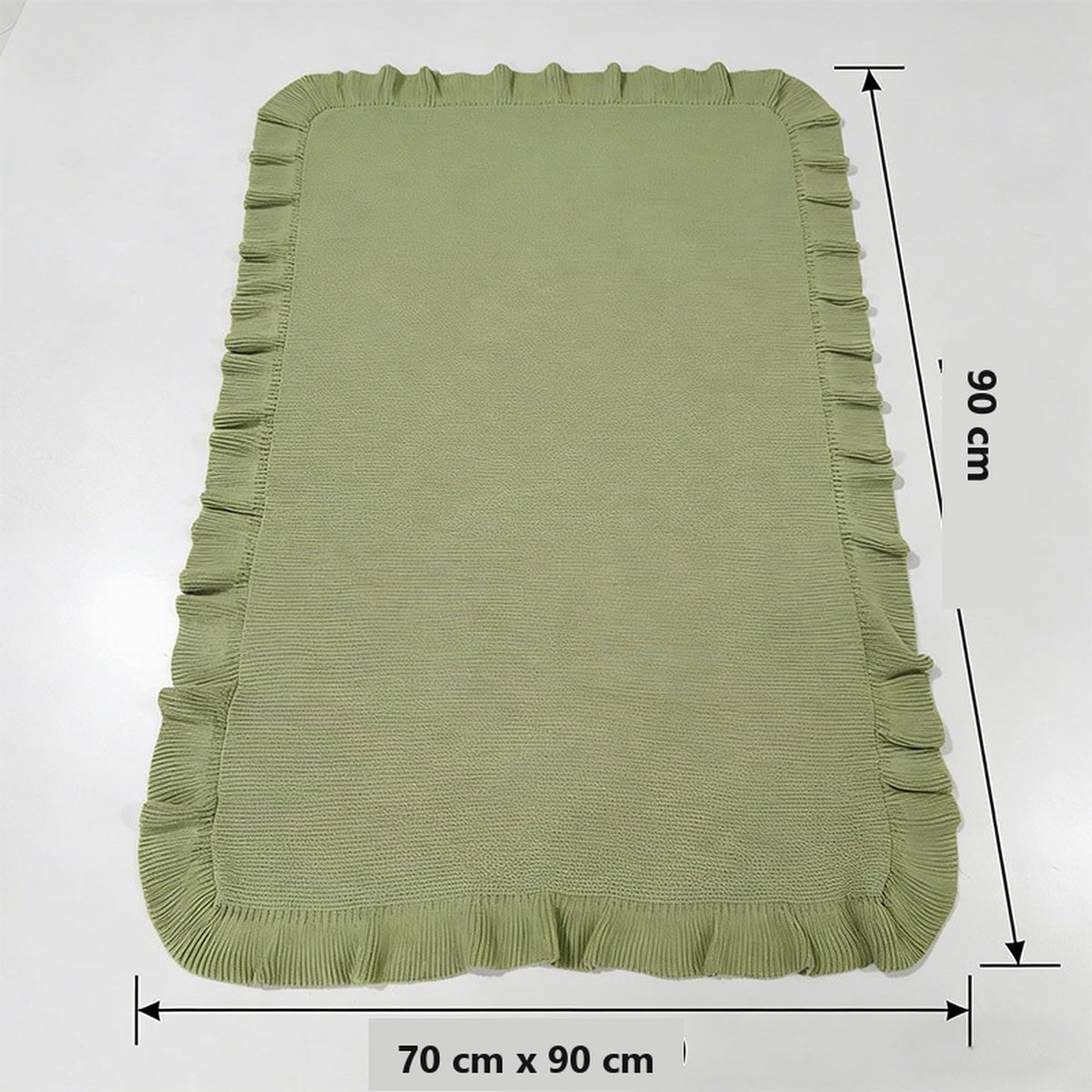 Ruffle blanket size diagram, 70 x 90 cm