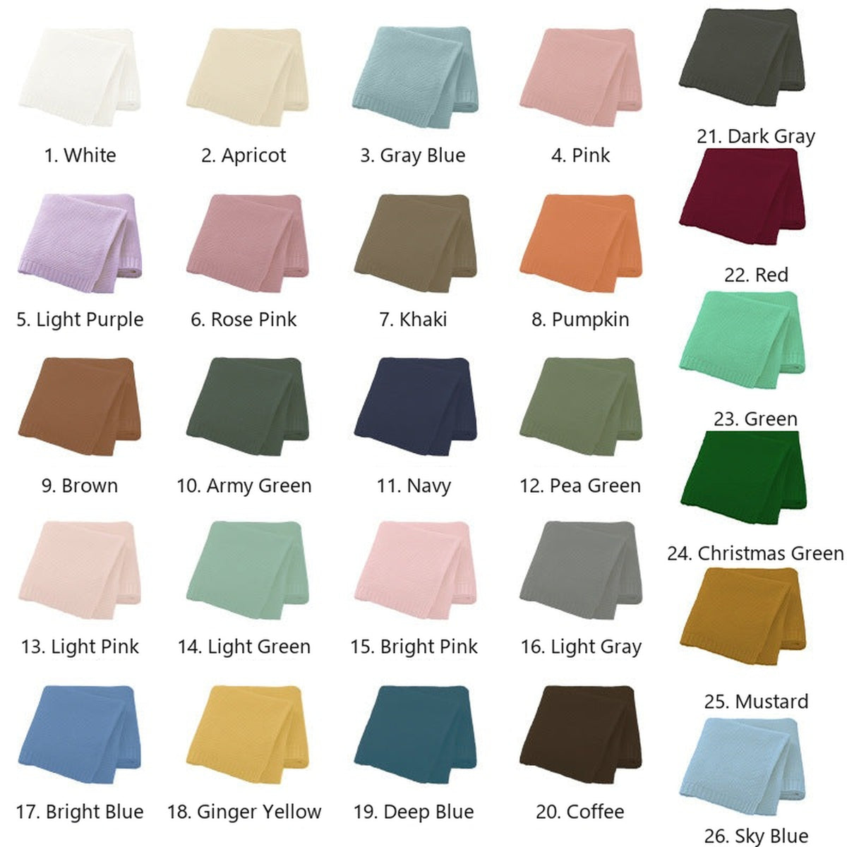 Blanket color chart with 26 knit colors