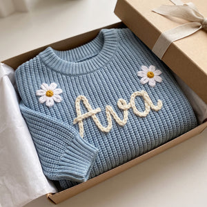 Personalized kids sweater in a gift box