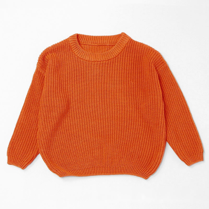 Pumpkin Orange chunky knit kids sweater, plain