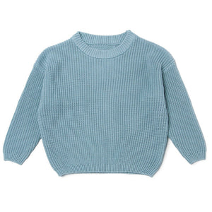 Dusty Blue chunky knit kids sweater, plain