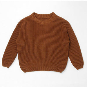 Chestnut Brown chunky knit kids sweater, plain